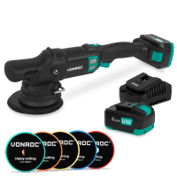 PRO Dual Action Polisher 20V – Ø 150mm | Incl. 2x 4.0Ah Battery, quick charger and 5 polishing pads